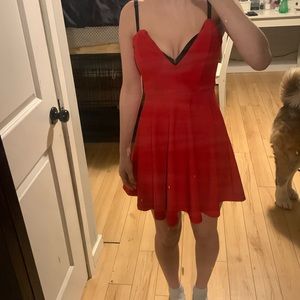 Red strapless mini dress